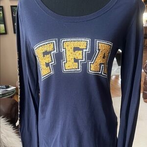 Women's Navy and Gold Long Sleeve Top